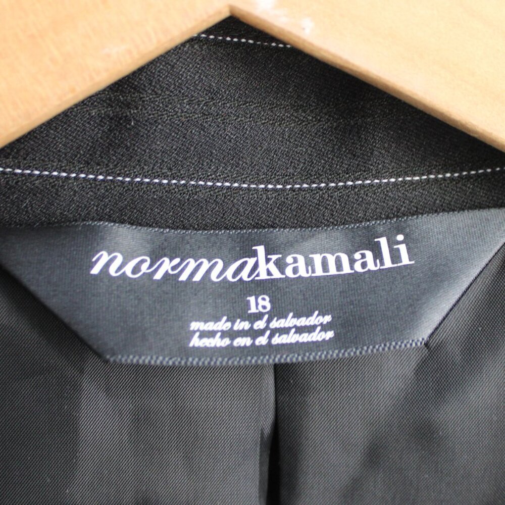 Norma Kamali Black White Pinstripe One Button Tailored Blazer Jacket Size 18 - Picture 3 of 6
